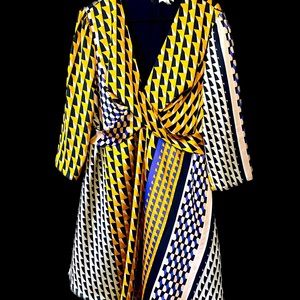 Bar III Women's Blue V-Neck Geometric-Print Twist-Front Dress